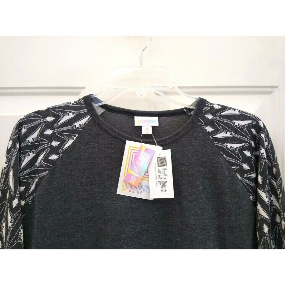 Lularoe Extra Small XS White Gray Electric Guitar Rock N’ Roll Randy Shirt New
